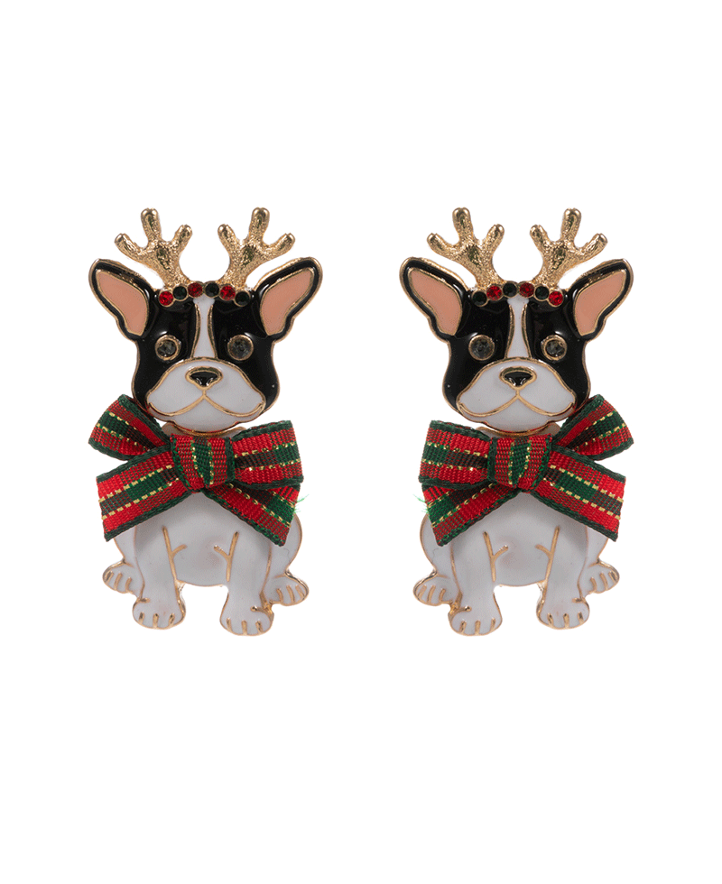 French Bulldog w/ Christmas Ribbon Hypo Earring - 2.0"