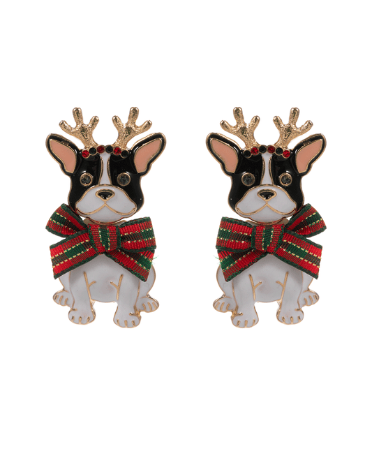 French Bulldog w/ Christmas Ribbon Hypo Earring - 2.0"