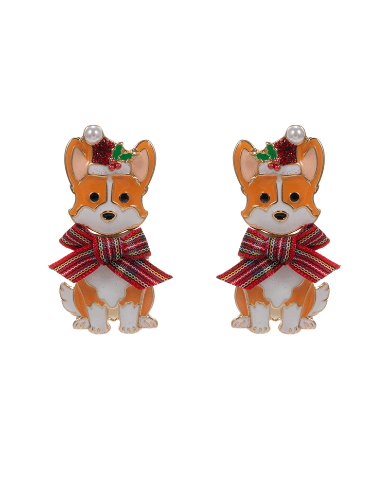 Welsh Corgi w/ Christmas Ribbon Hypo Earring - 2,0"