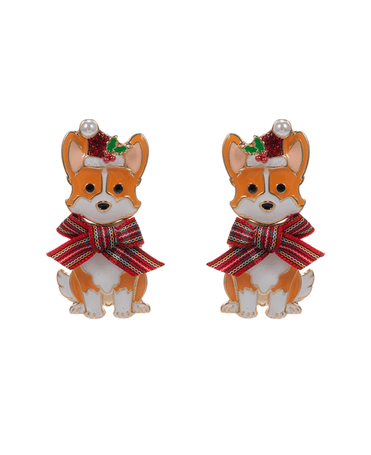 Welsh Corgi w/ Christmas Ribbon Hypo Earring - 2,0"