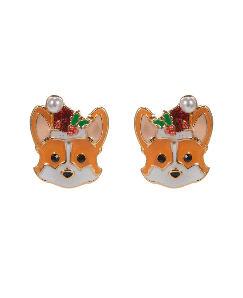 Dog w/ Christmas Hat Hypo Titanium Earring - 0.75"