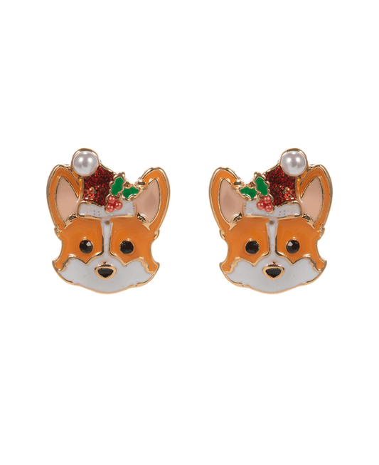 Dog w/ Christmas Hat Hypo Titanium Earring - 0.75"