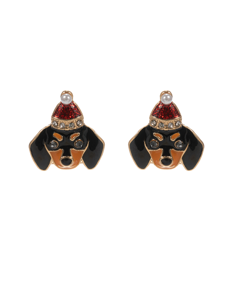 Dog w/ Christmas Hat Hypo Titanium Earring - 0.75"