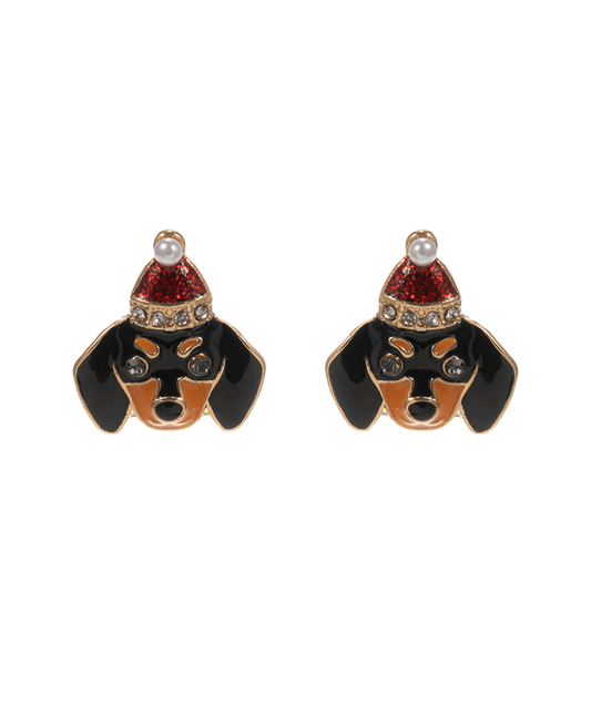 Dog w/ Christmas Hat Hypo Titanium Earring - 0.75"