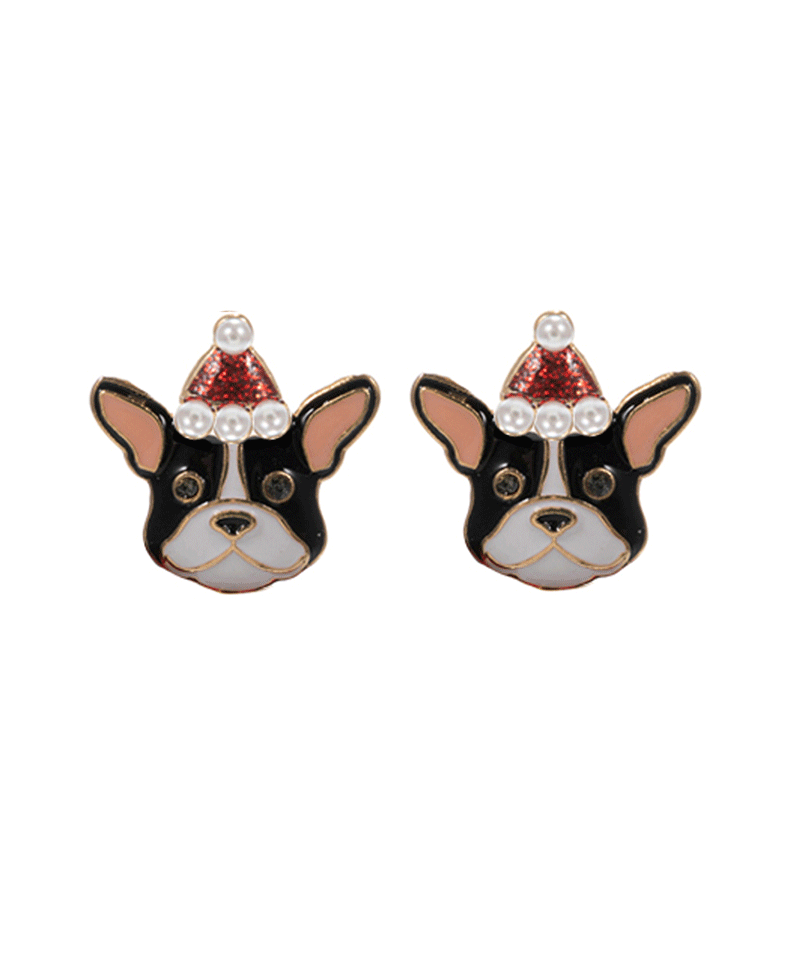 Dog w/ Christmas Hat Hypo Titanium Earring - 0.75"