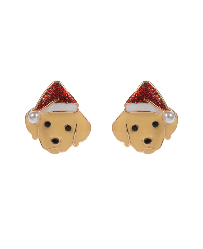 Dog w/ Christmas Hat Hypo Titanium Earring - 0.75"