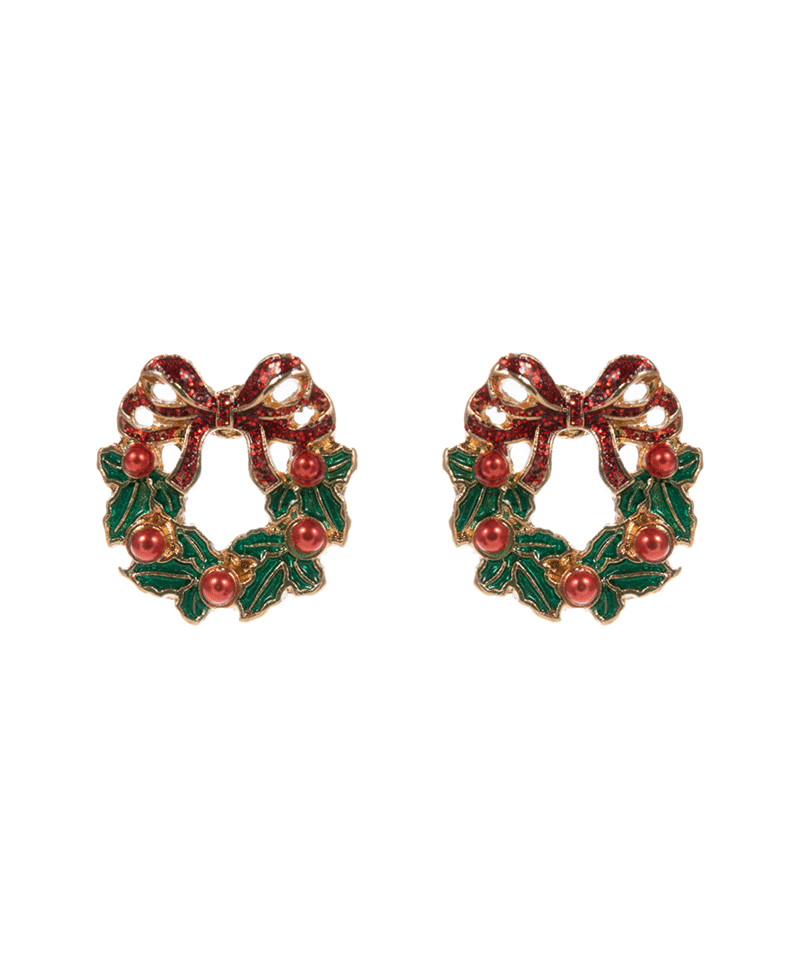 Christmas Wreath Enamel Hypo Earring - 0.75"