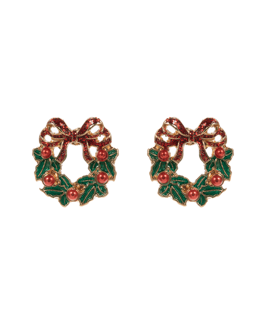 Christmas Wreath Enamel Hypo Earring - 0.75"