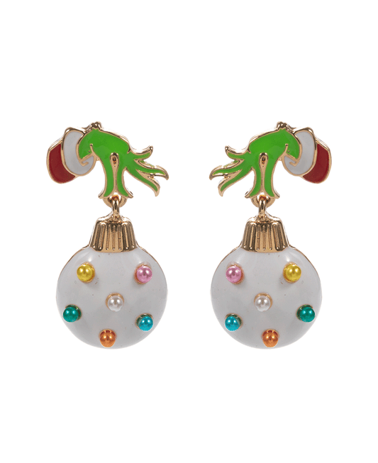 Green Monster Hand w/ Christmas Ornament Hypo Earring - 1.5"