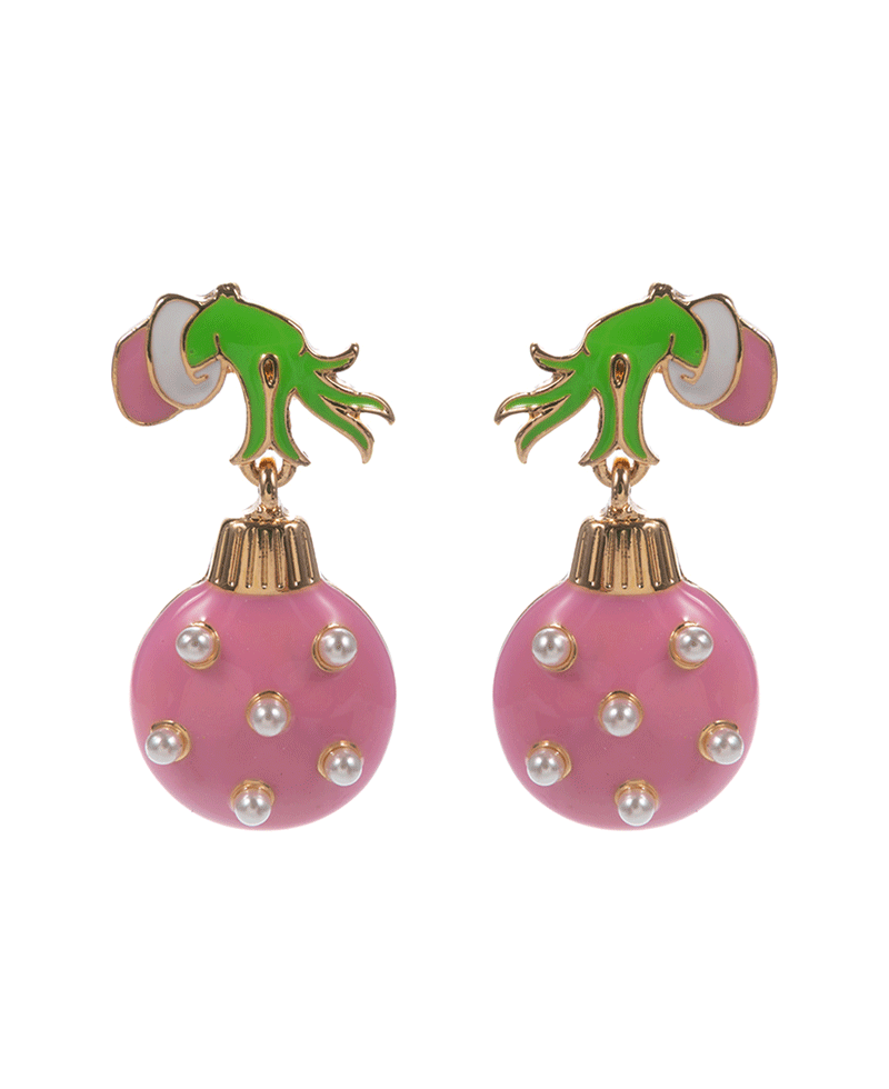 Green Monster Hand w/ Christmas Ornament Hypo Earring - 1.5"