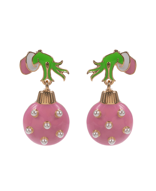Green Monster Hand w/ Christmas Ornament Hypo Earring - 1.5"