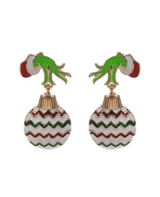 Green Monster Hand w/ Christmas Ornament Hypo Earring - 1.5"