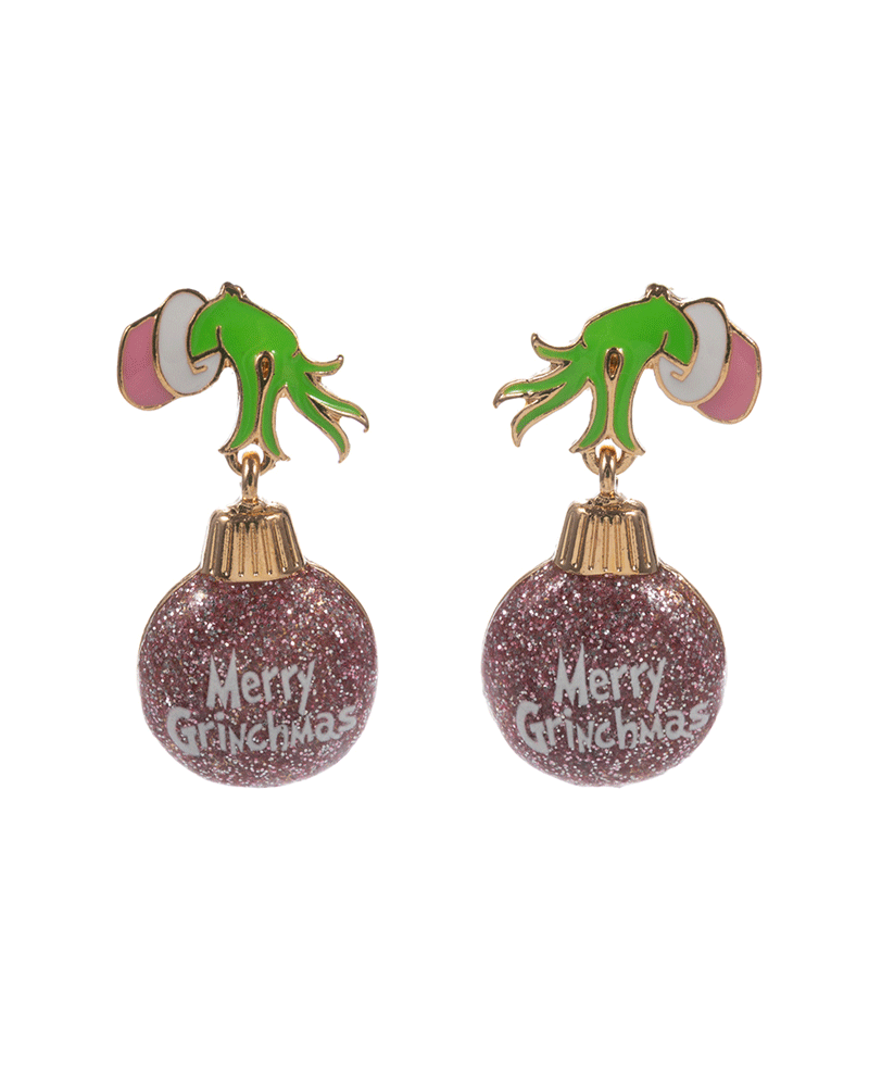 Green Monster Hand w/ Christmas Ornament Hypo Earring - 1.5"