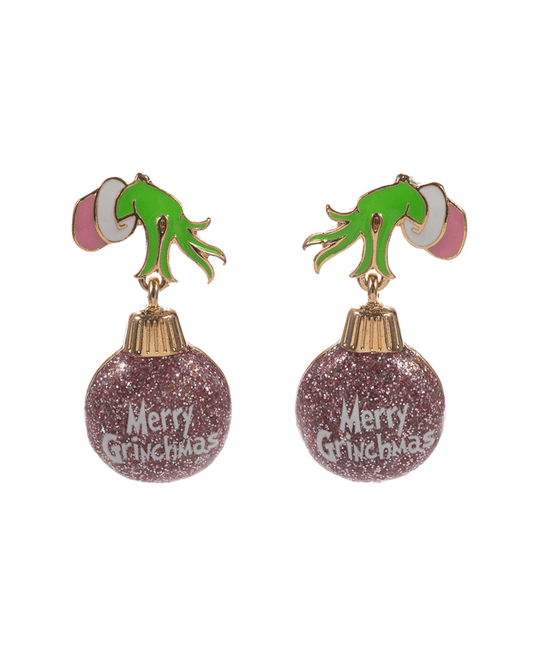 Green Monster Hand w/ Christmas Ornament Hypo Earring - 1.5"