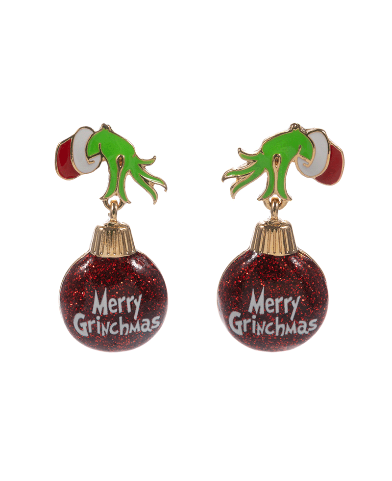 Green Monster Hand w/ Christmas Ornament Hypo Earring - 1.5"