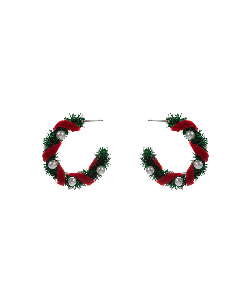 Round Metallic Thread w/ Pearls Hoop Earring - 1.25"