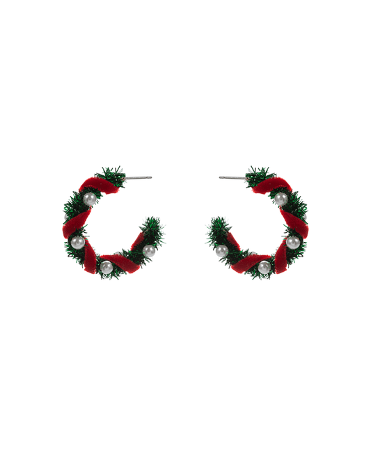 Round Metallic Thread w/ Pearls Hoop Earring - 1.25"