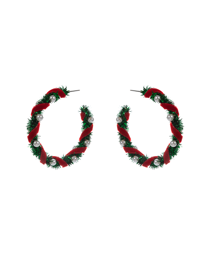 Round Metallic Thread w/ Pearls Hoop Earring - 2.0"