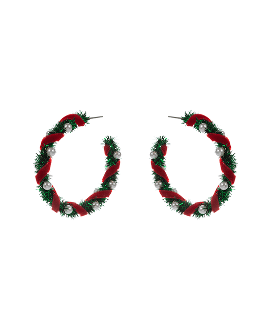 Round Metallic Thread w/ Pearls Hoop Earring - 2.0"