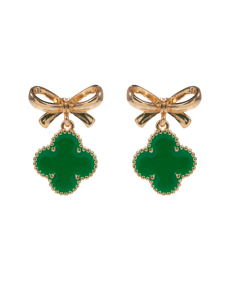 RIbbon w/ Clover Christmas Colored Hypo Earring - 1.25"