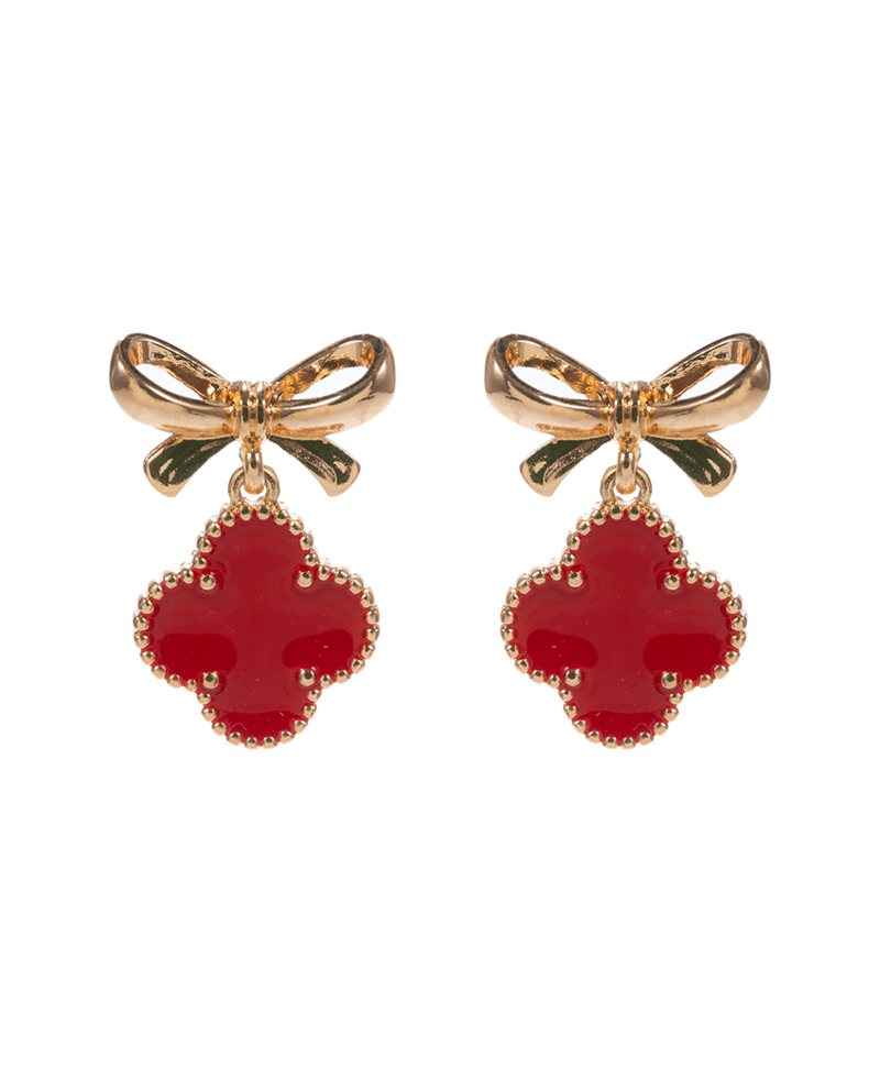 RIbbon w/ Clover Christmas Colored Hypo Earring - 1.25"