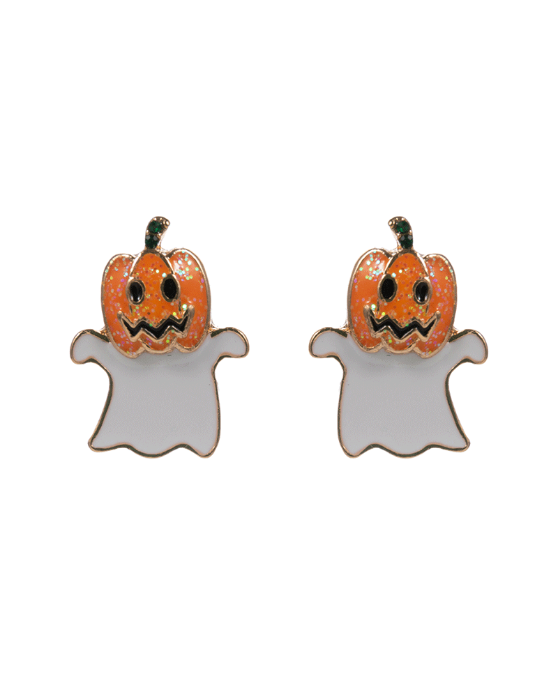 Ghost w/ Pumpkin Post Earring - 0.75"