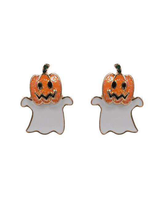 Ghost w/ Pumpkin Post Earring - 0.75"