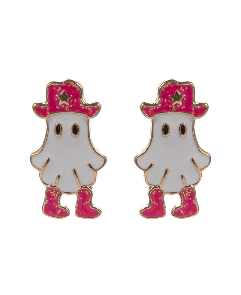 Ghost w/ Western Hat & Boot Post Earring - 0.75"