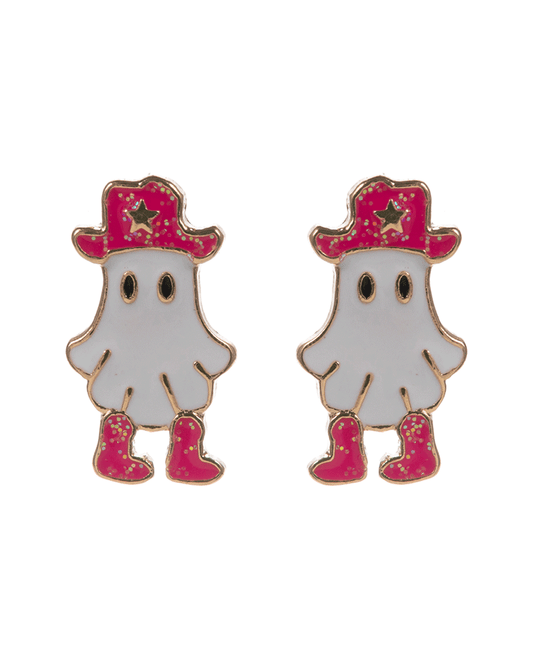 Ghost w/ Western Hat & Boot Post Earring - 0.75"