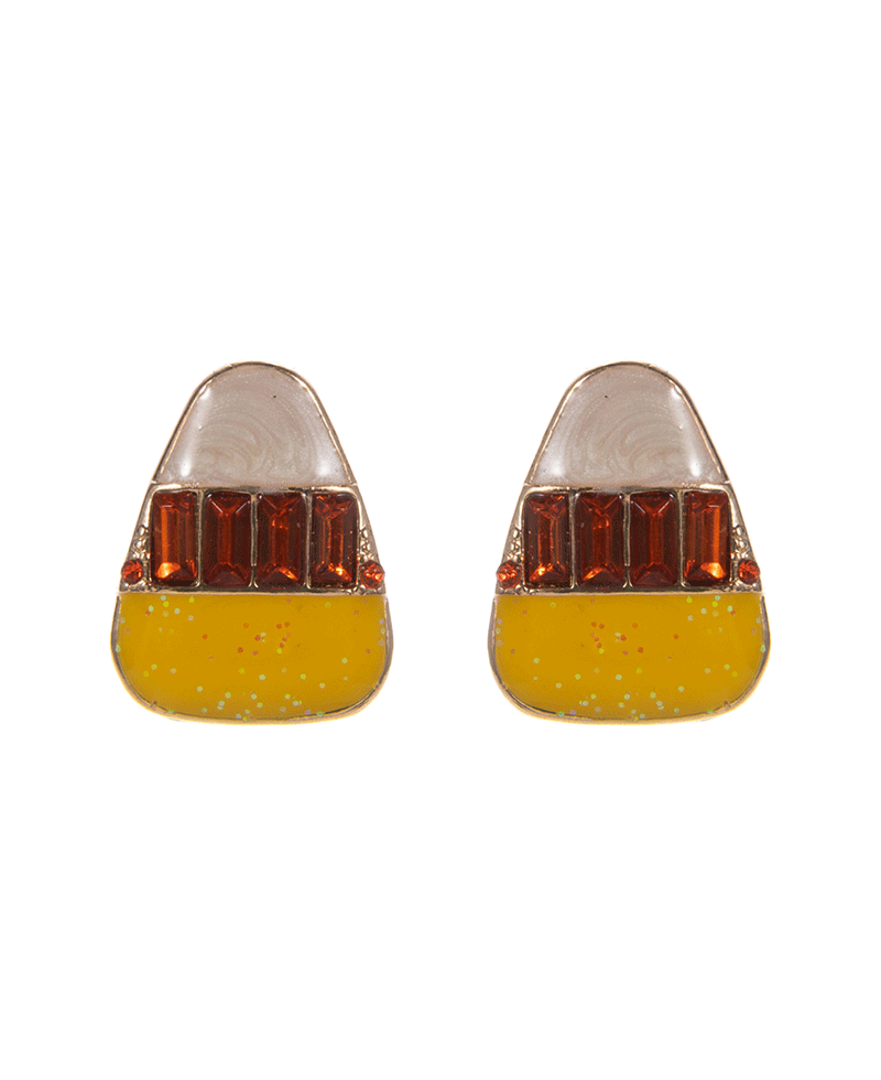 Candy Corn Enamel w/ Stones Post Earring - 0.75"