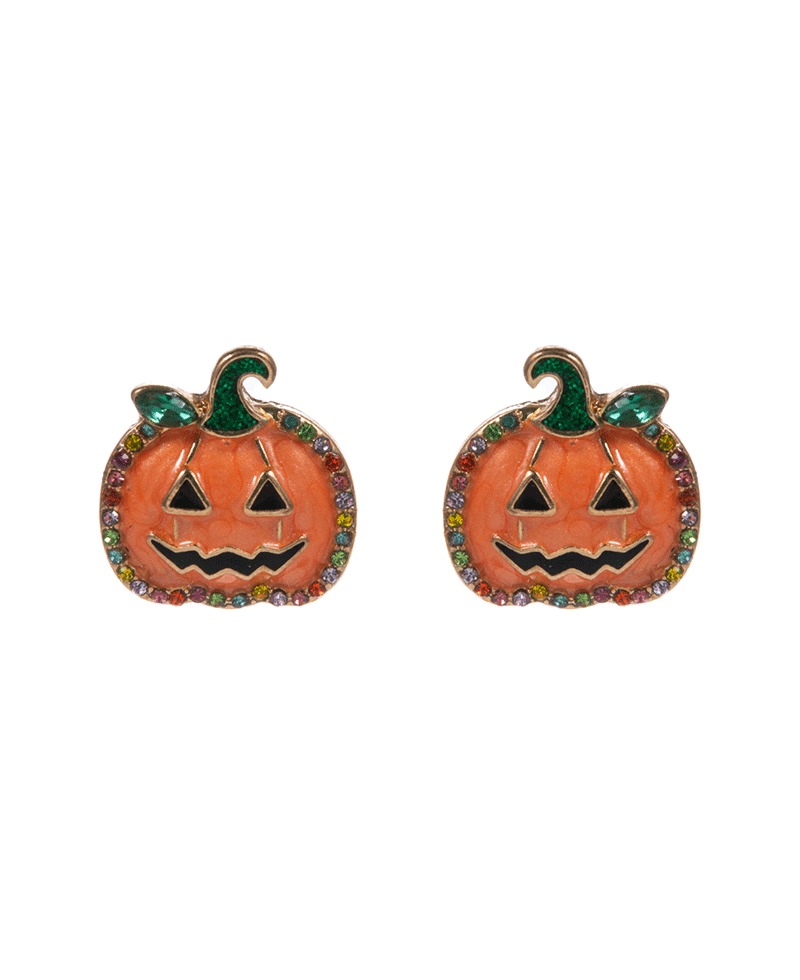 Pumpkin Enamel w/ Stones Post Earring - 0.75"