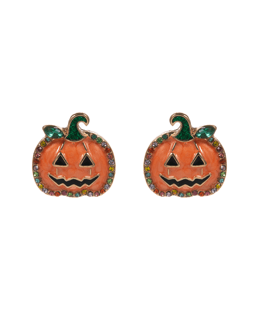 Pumpkin Enamel w/ Stones Post Earring - 0.75"