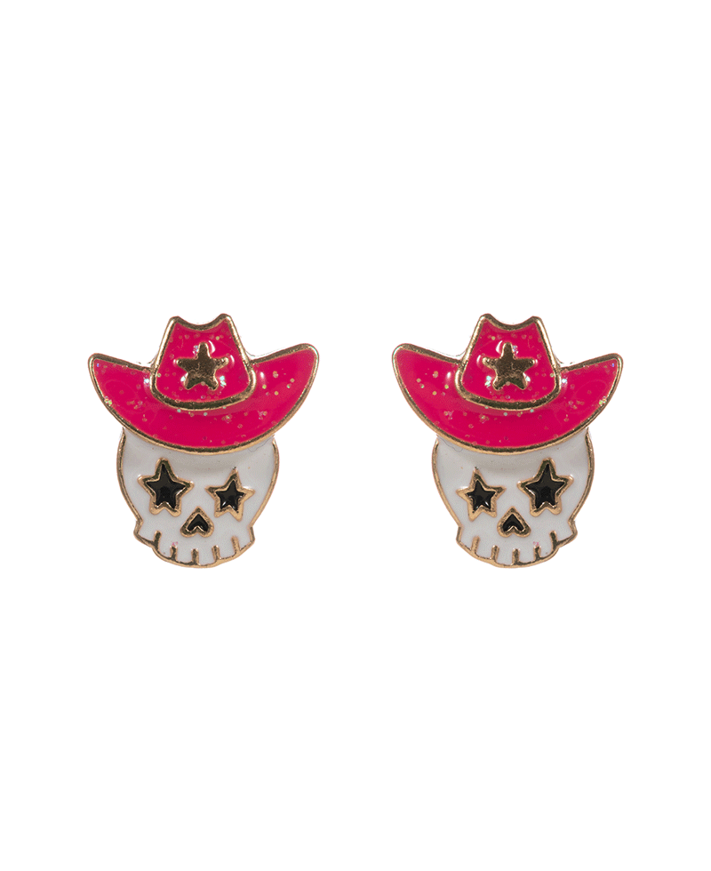 Skeleton w/ Western Hat Post Earring - 0.75"