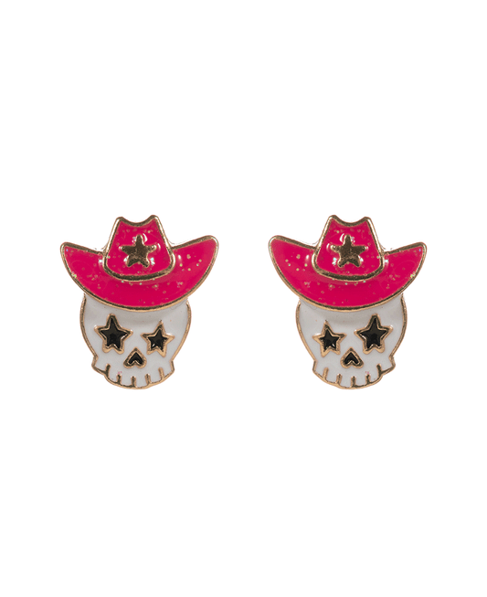 Skeleton w/ Western Hat Post Earring - 0.75"