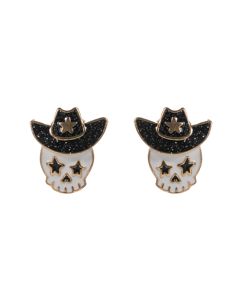 Skeleton w/ Western Hat Post Earring - 0.75"