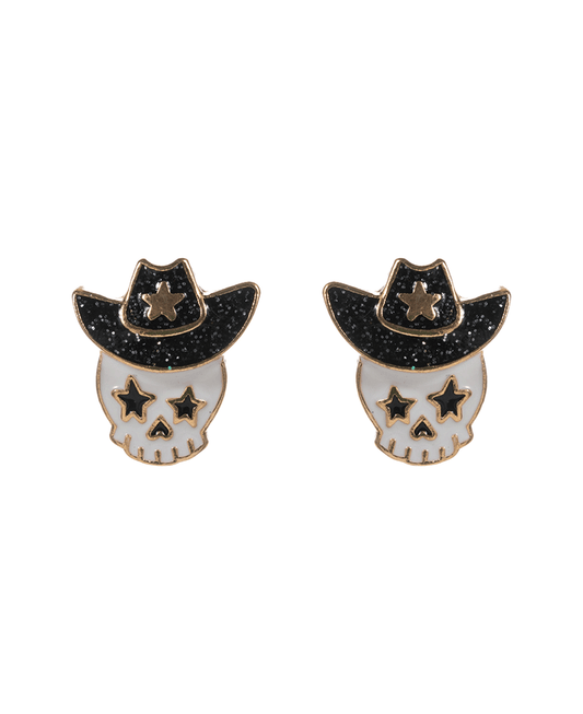 Skeleton w/ Western Hat Post Earring - 0.75"