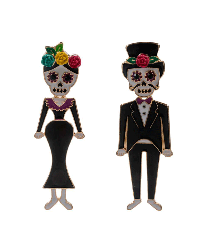 Skeleton Couple Enamel Hypo Earring - 2.75"