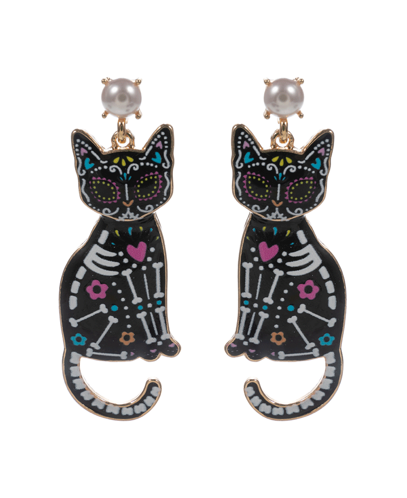 Colorful Cat Hypo Titanium Post Earring - 2.0"