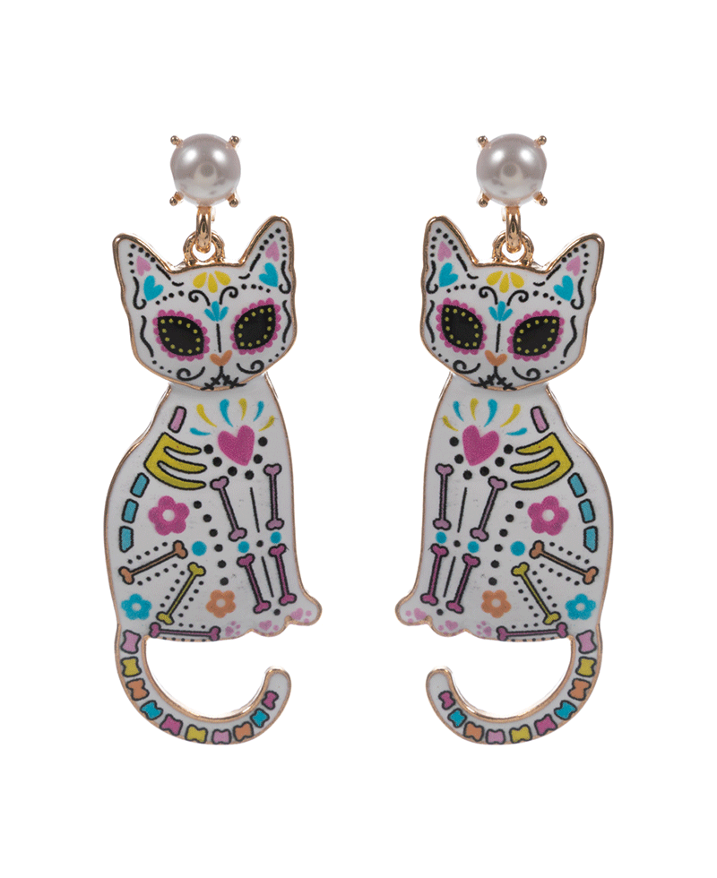 Colorful Cat Hypo Titanium Post Earring - 2.0"