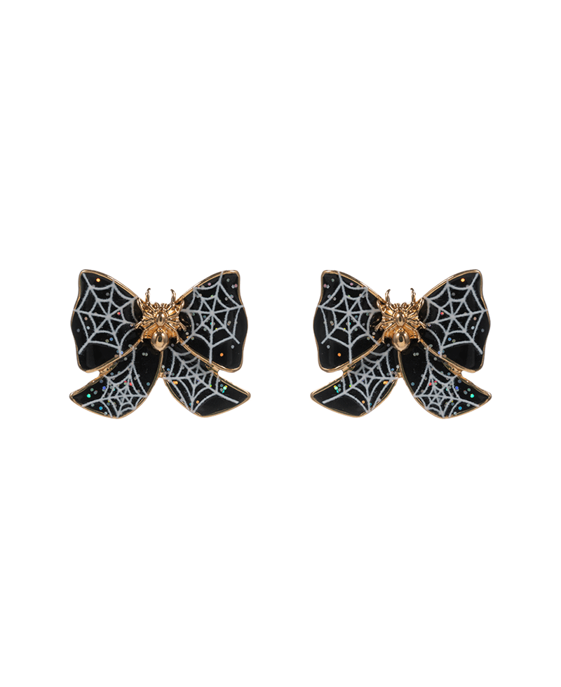 Spider Enamel Bow Hypo Titanium Earring - 0.75"