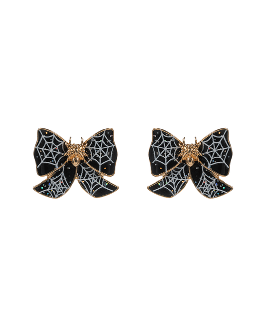 Spider Enamel Bow Hypo Titanium Earring - 0.75"
