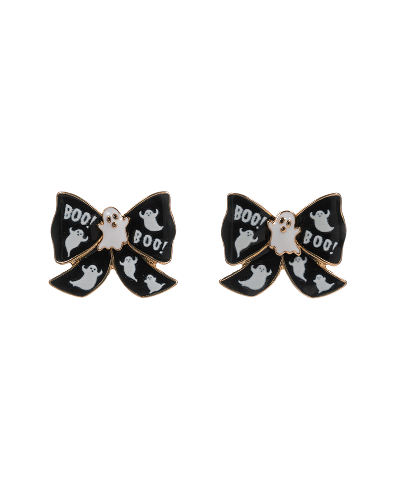 Ghost Enamel Bow Hypo Titanium Earring - 0.75"