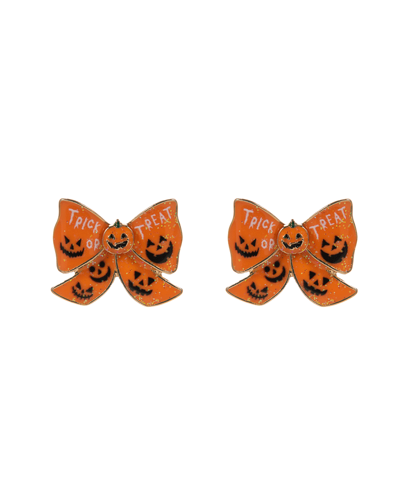 Pumpkin Enamel Bow Hypo Titanium Earring - 0.75"