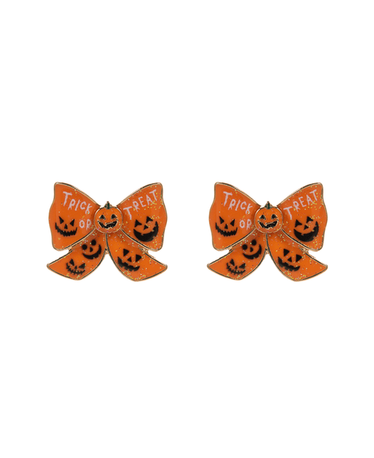 Pumpkin Enamel Bow Hypo Titanium Earring - 0.75"