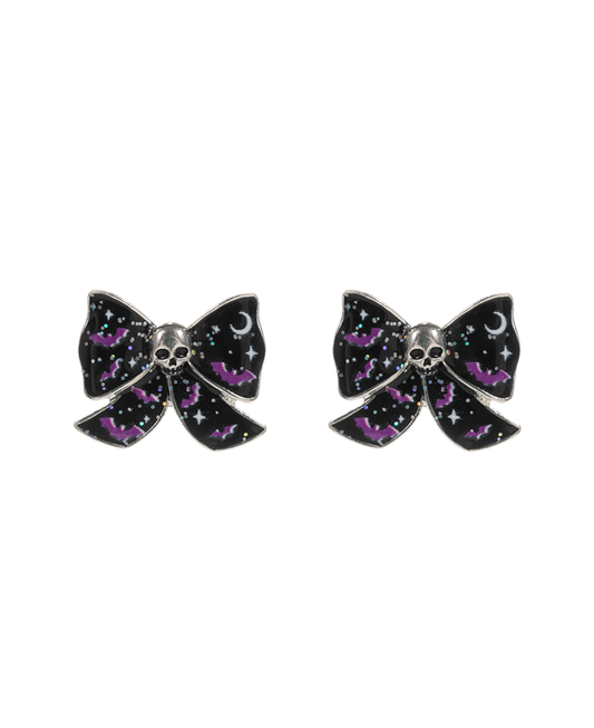 Skull Enamel Bow Hypo Titanium Earring - 0.75"