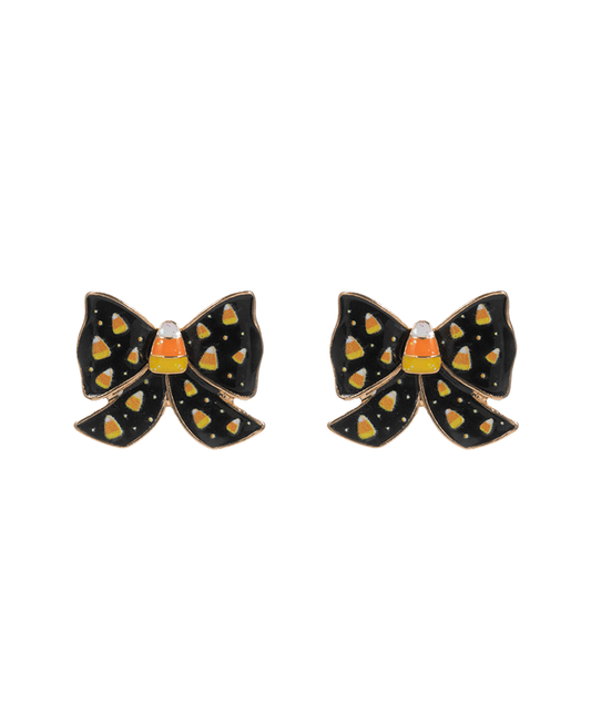 Candy Cane Enamel Bow Hypo Titanium Earring - 0.75"