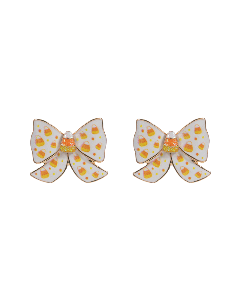 Candy Cane Enamel Bow Hypo Titanium Earring - 0.75"