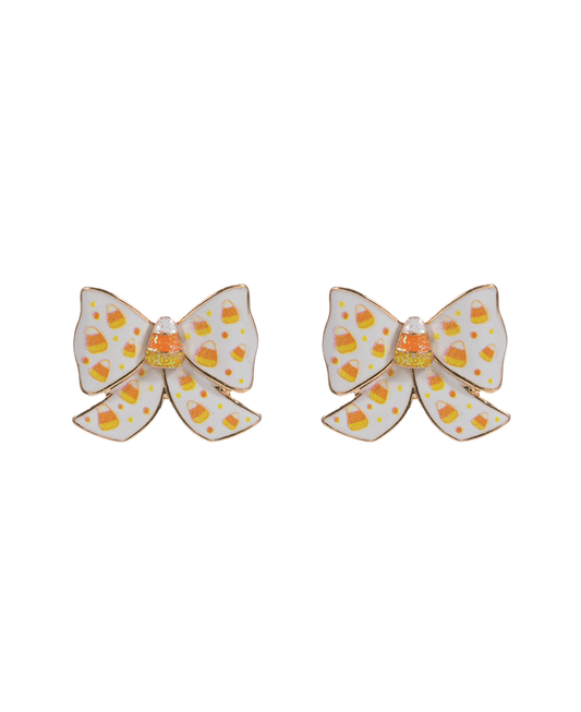 Candy Cane Enamel Bow Hypo Titanium Earring - 0.75"