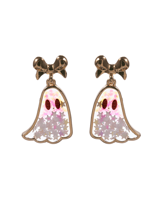 Glitter Ghost w/ Metal Bow Hypo Earring - 1.0"