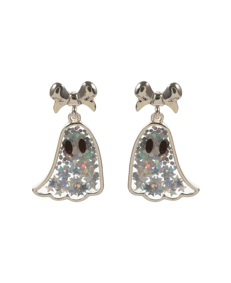 Glitter Ghost w/ Metal Bow Hypo Earring - 1.0"